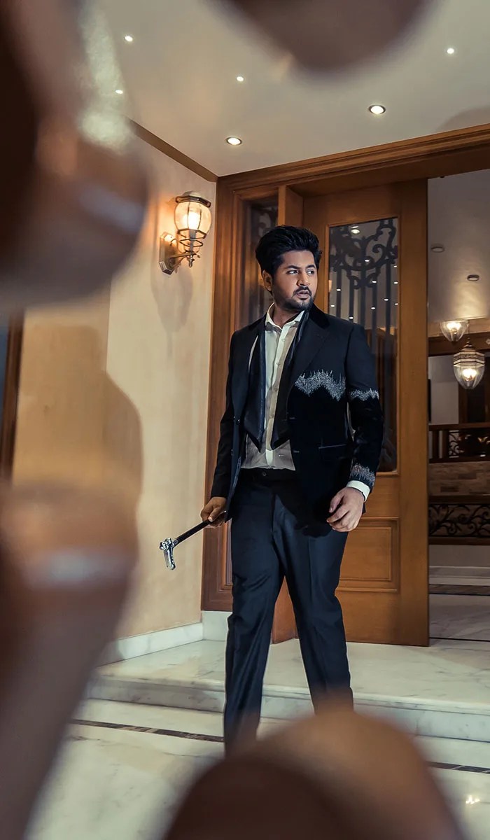 Black Silver Embroidered Wool Blend Tuxedo (2-Piece) - Image 1