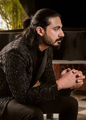 Black Embroidered Wool Tuxedo Suit (2-Piece) - Image 2