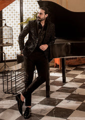 Black Embroidered Wool Tuxedo Suit (2-Piece) - Image 4