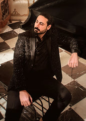 Black Embroidered Wool Tuxedo Suit (2-Piece) - Image 5