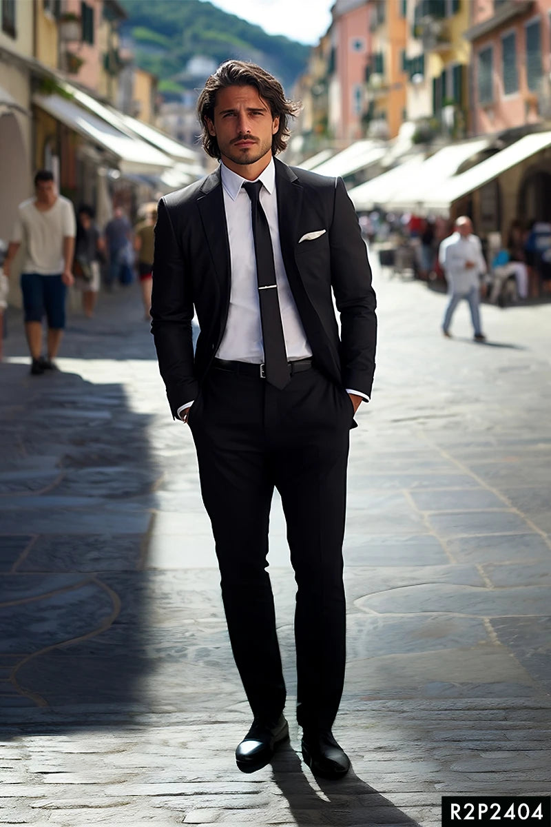 Black Tailored Suiting Fabric Two-Piece Suit (Jacket & Trousers) - Image 1
