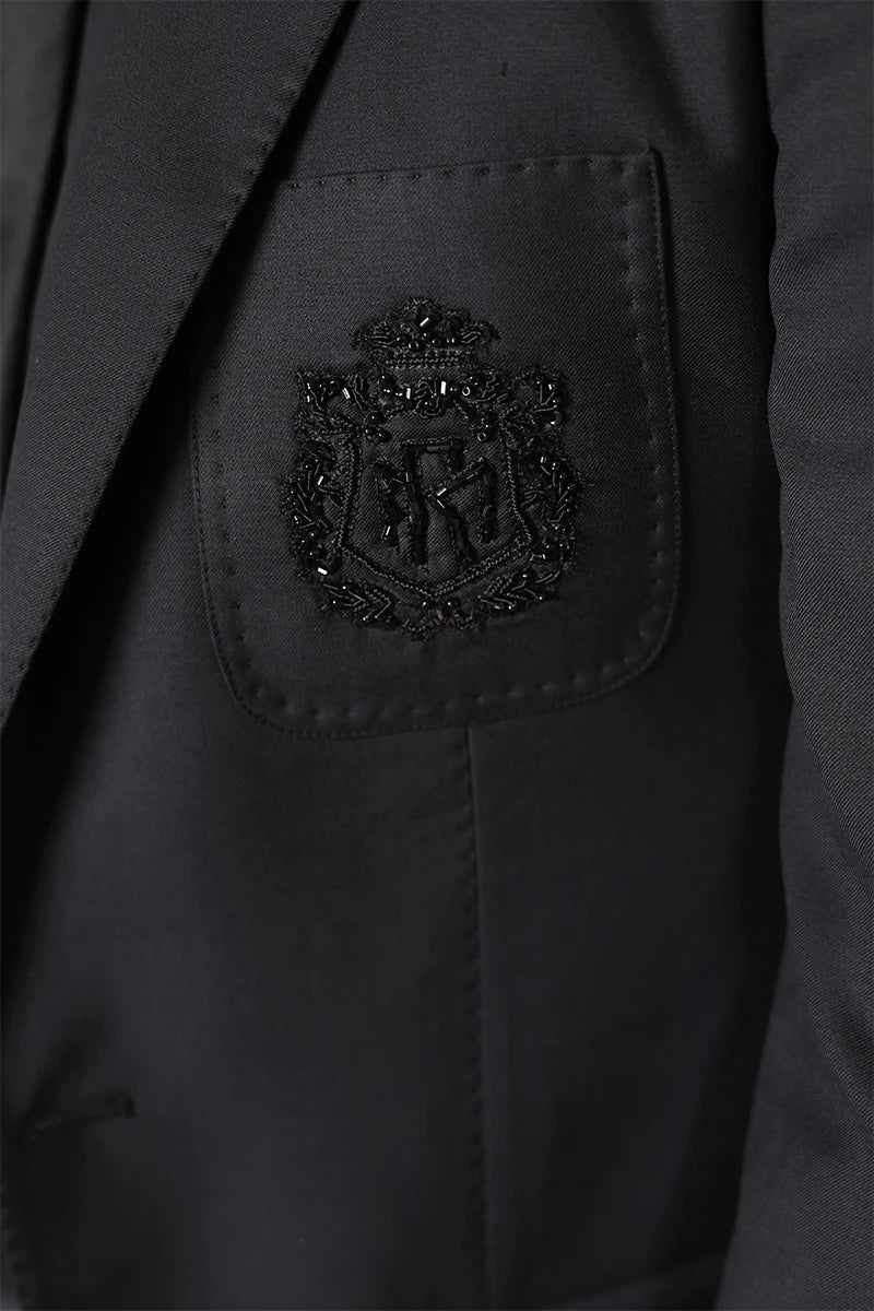 Black Hand-Embellished Wool Tuxedo Blazer (2-Piece) - Image 3