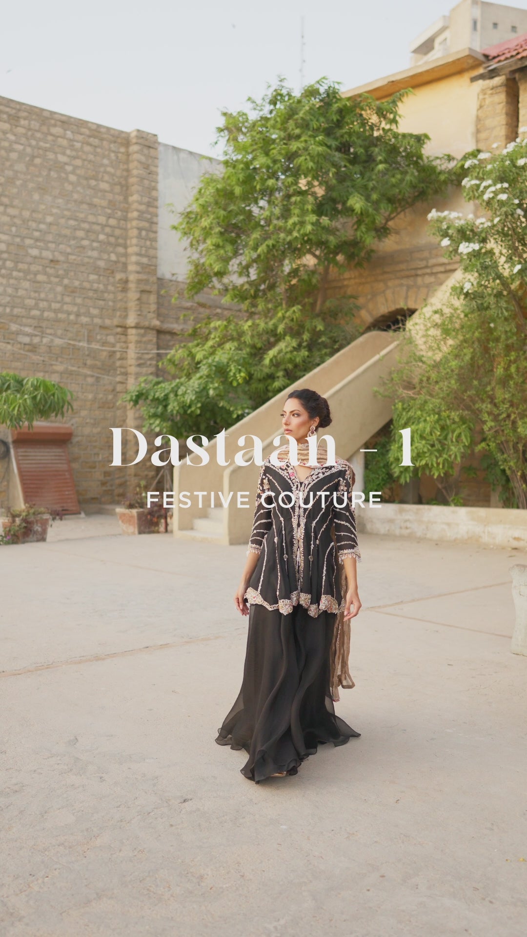 Black Zardozi Organza Peplum Dress (3-Piece) - Image 7