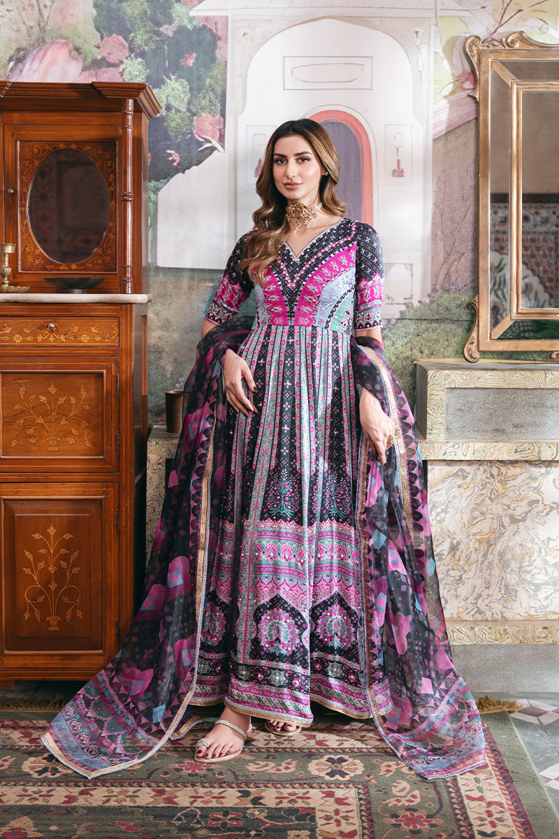 Black Embellished Charmeuse Silk Pishwas (2-Piece) - Image 1