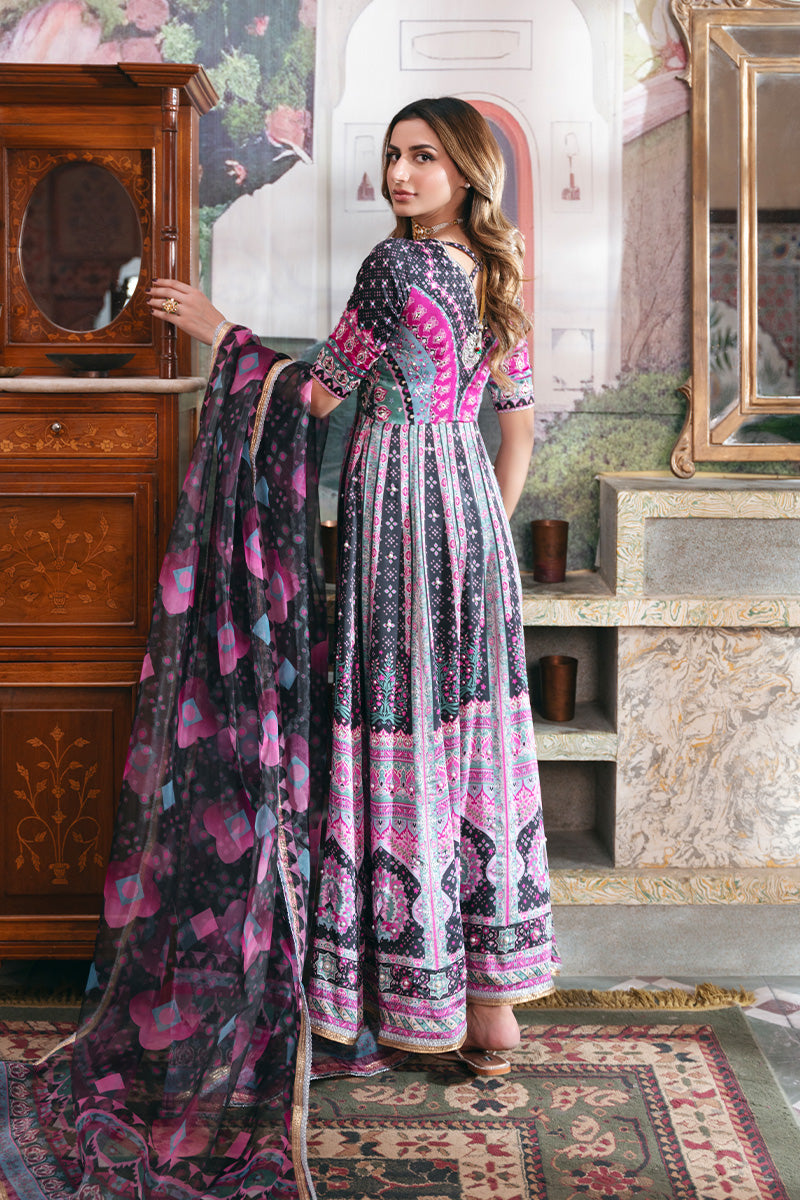 Black Embellished Charmeuse Silk Pishwas (2-Piece) - Image 2