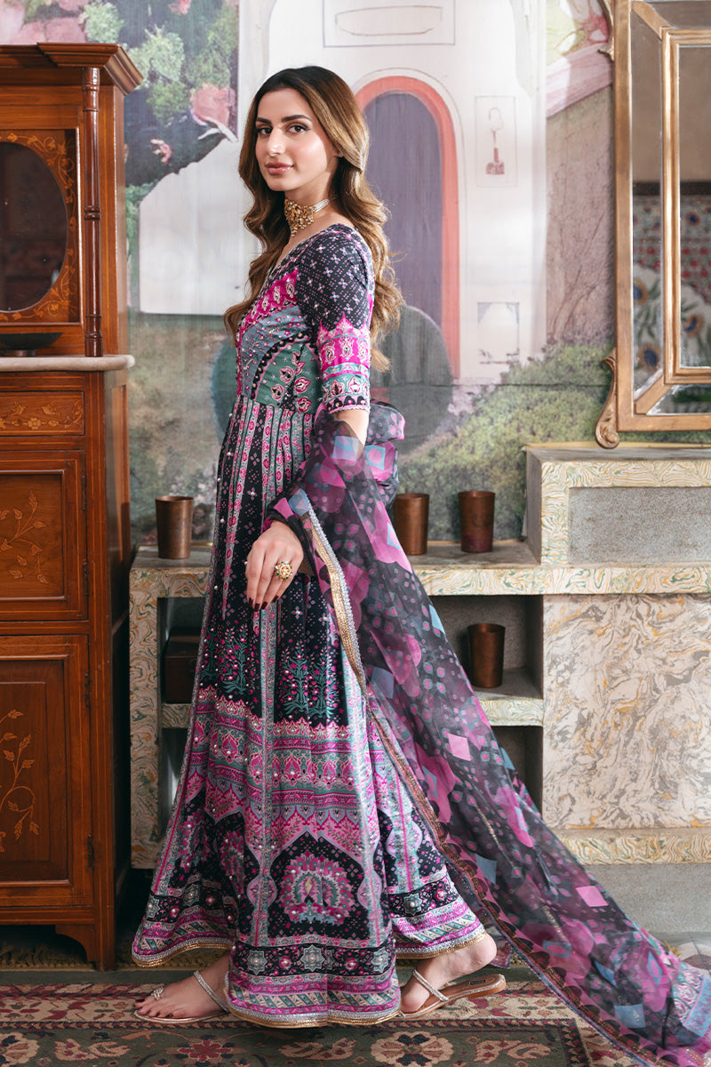 Black Embellished Charmeuse Silk Pishwas (2-Piece) - Image 4