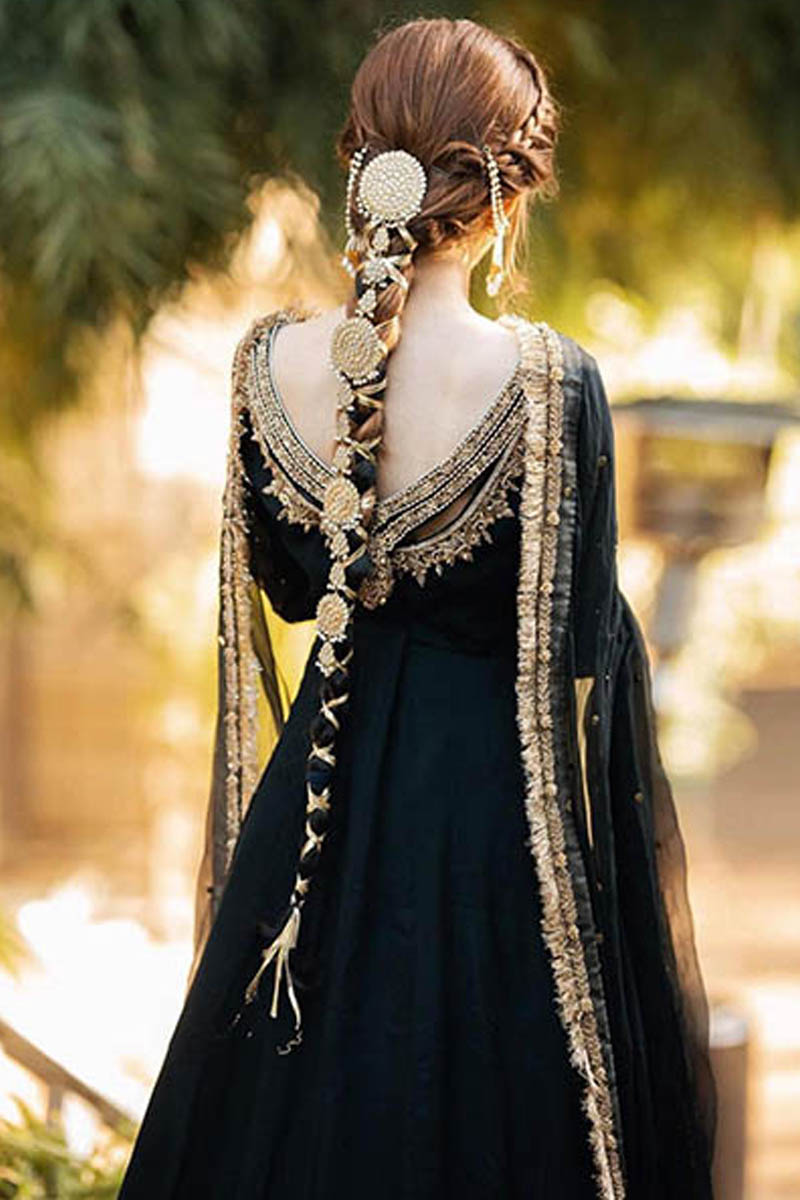 Black Hand-Embellished Chiffon Pishwas (2-Piece) - Image 2