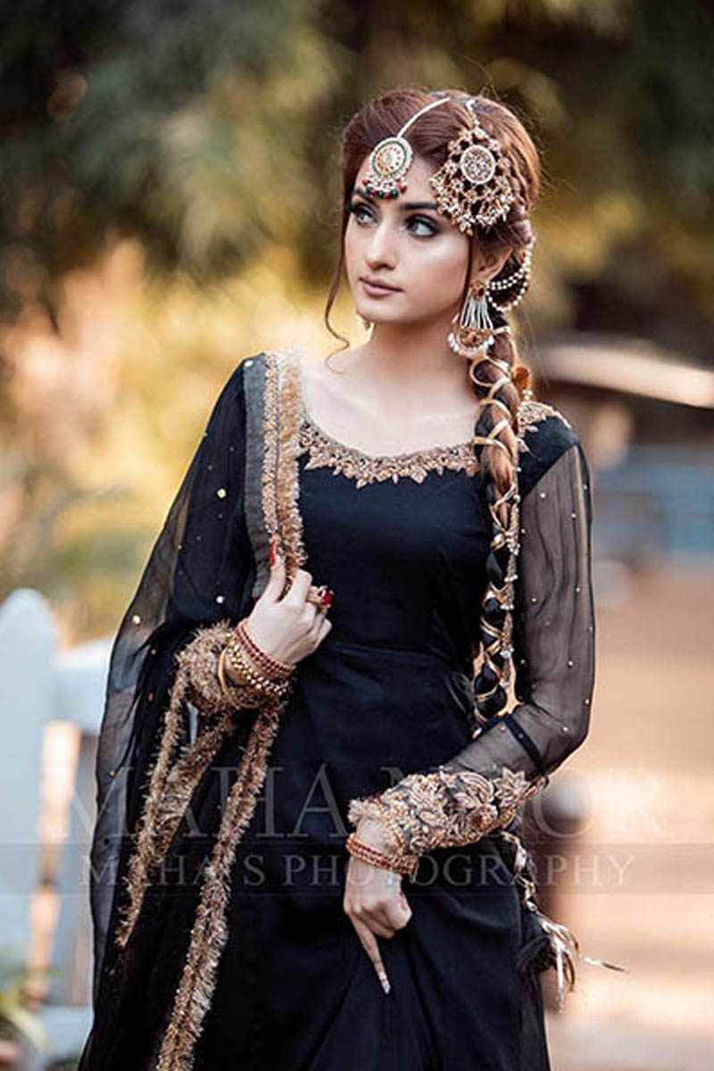 Black Hand-Embellished Chiffon Pishwas (2-Piece) - Image 3