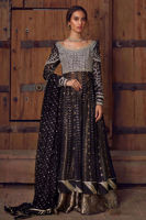 Pakistani Black Embellished Pure Chiffon Pishwas (3-Piece) - Image 2