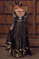 Pakistani Black Embellished Pure Chiffon Pishwas (3-Piece) - Image 3