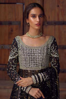 Pakistani Black Embellished Pure Chiffon Pishwas (3-Piece) - Image 4