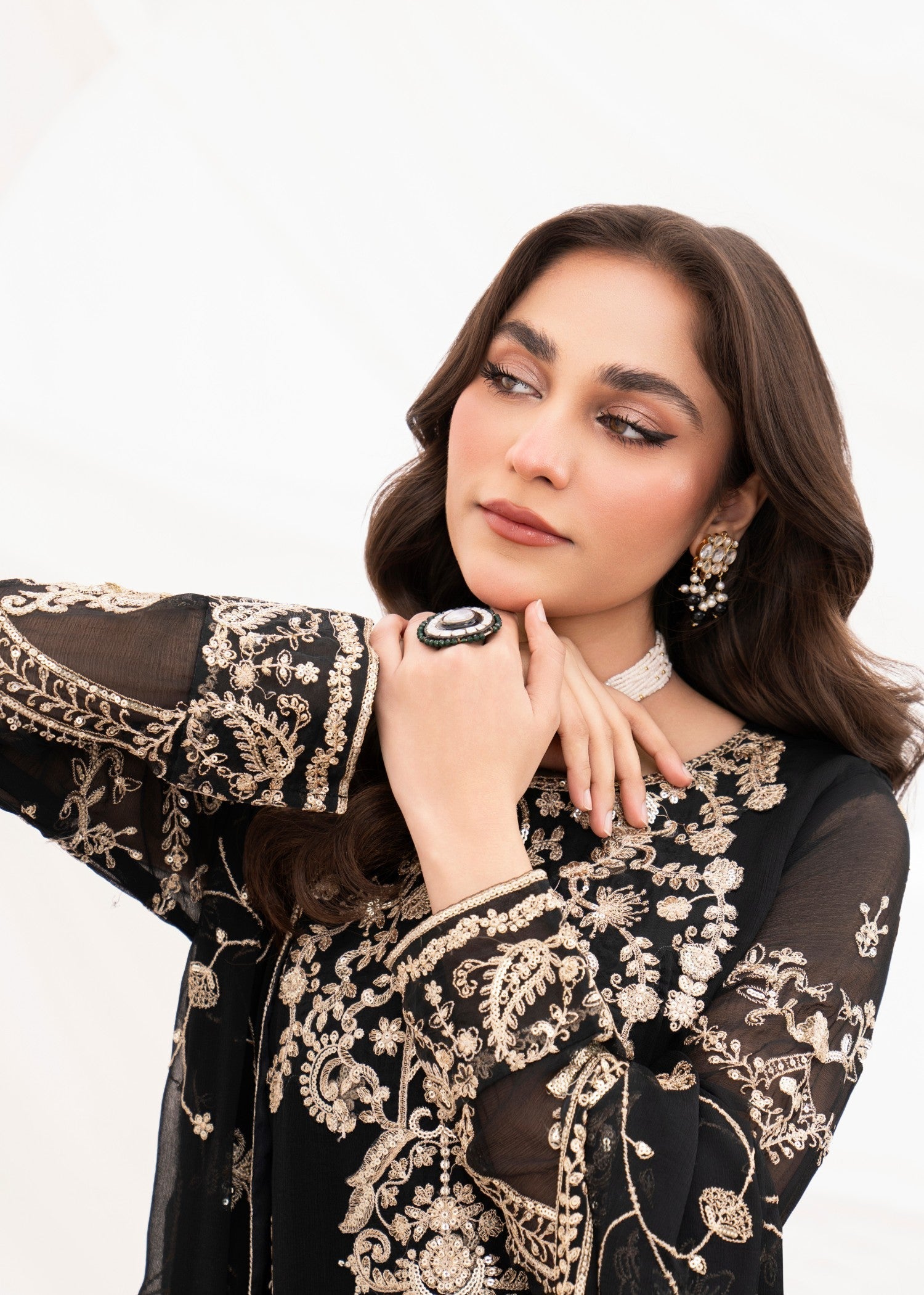 Pakistani Black Embroidered Chiffon Pishwas Dress (3-Piece) - Image 5