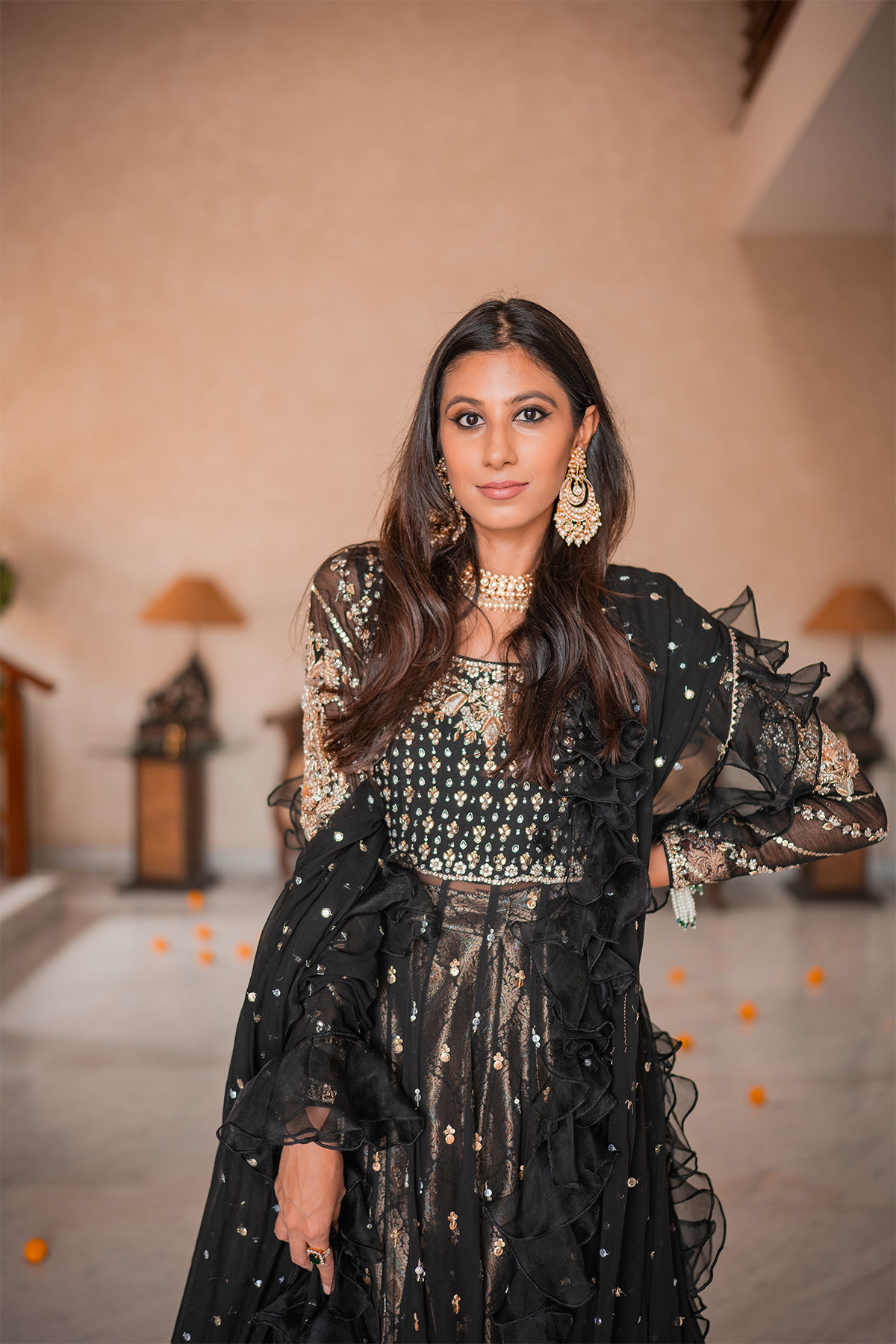 Pakistani Black Embellished Pure Chiffon Pishwas (3-Piece) - Image 12