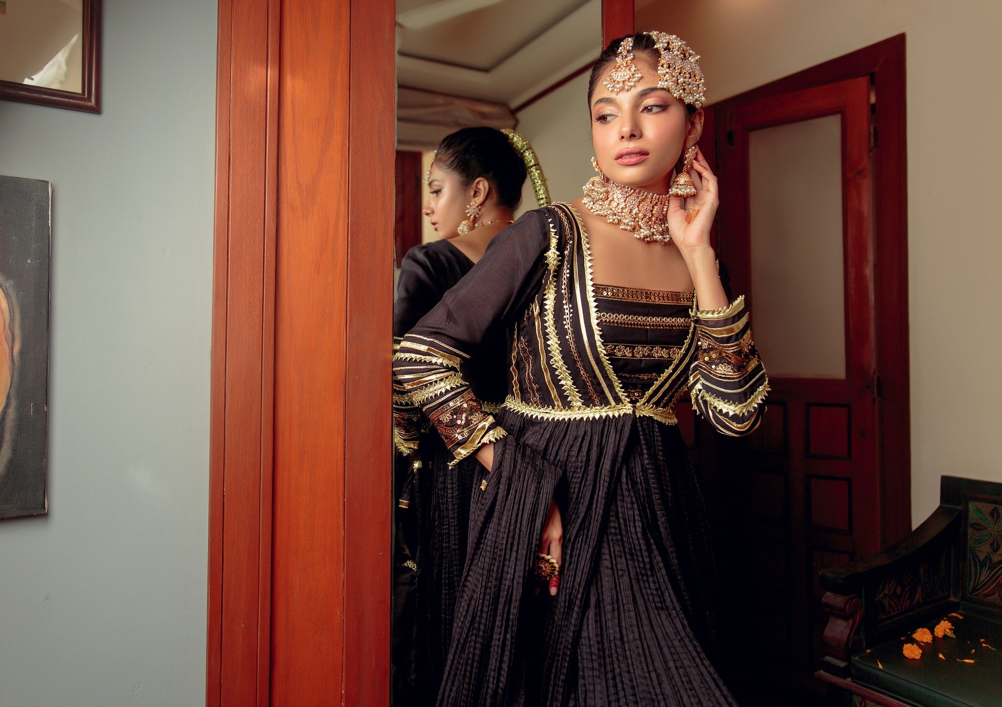 Black Gota Zari Cotton Silk Pishwas (3-Piece) - Image 6