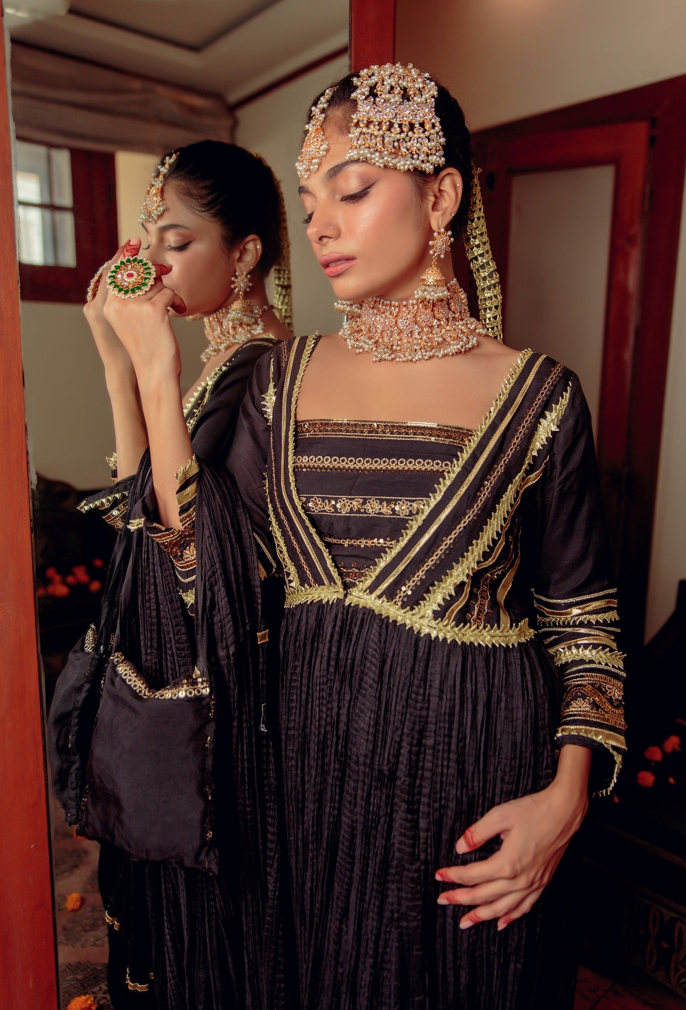 Black Gota Zari Cotton Silk Pishwas (3-Piece) - Image 7