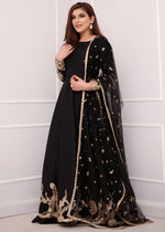 Black Handworked Korean Rawsilk Pishwas (2-Piece) - Image 2