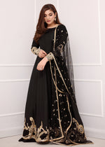 Black Handworked Korean Rawsilk Pishwas (2-Piece) - Image 4