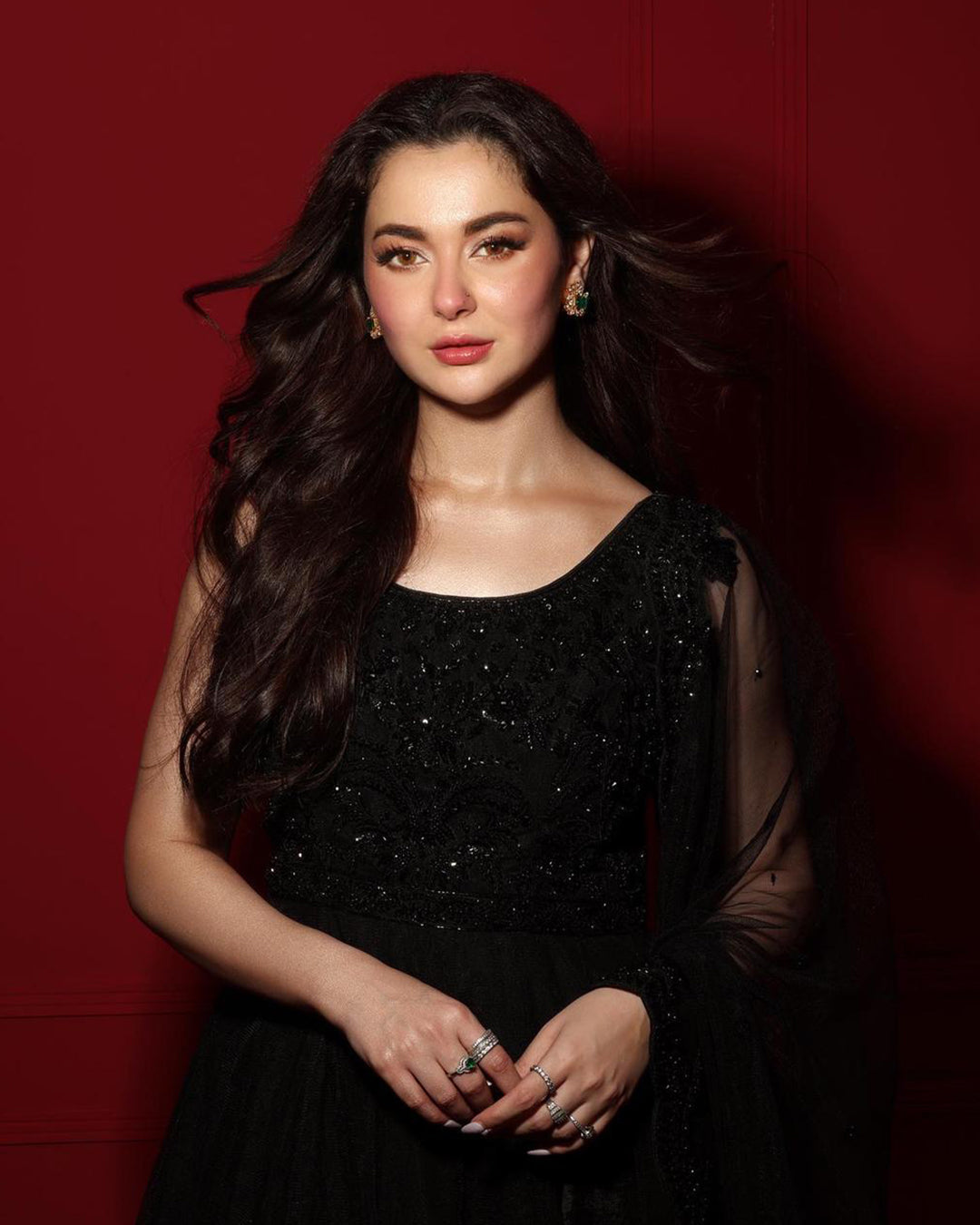 Pakistani Black Hand-Embellished Net Pishwas (3-Piece) - Image 3