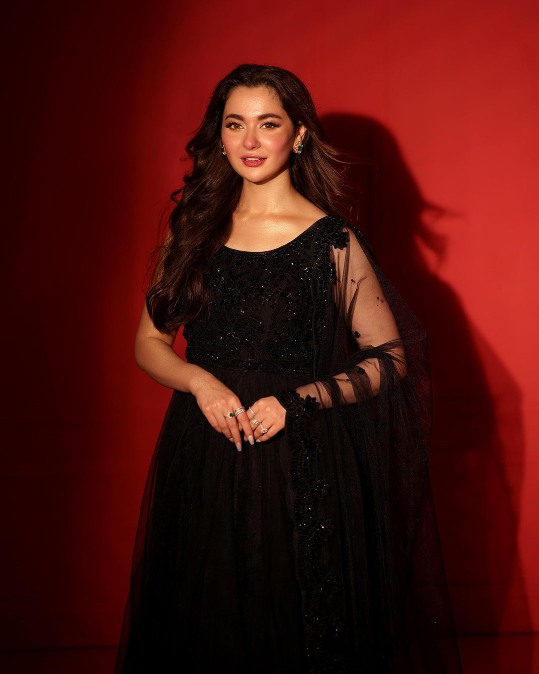 Pakistani Black Hand-Embellished Net Pishwas (3-Piece) - Image 4