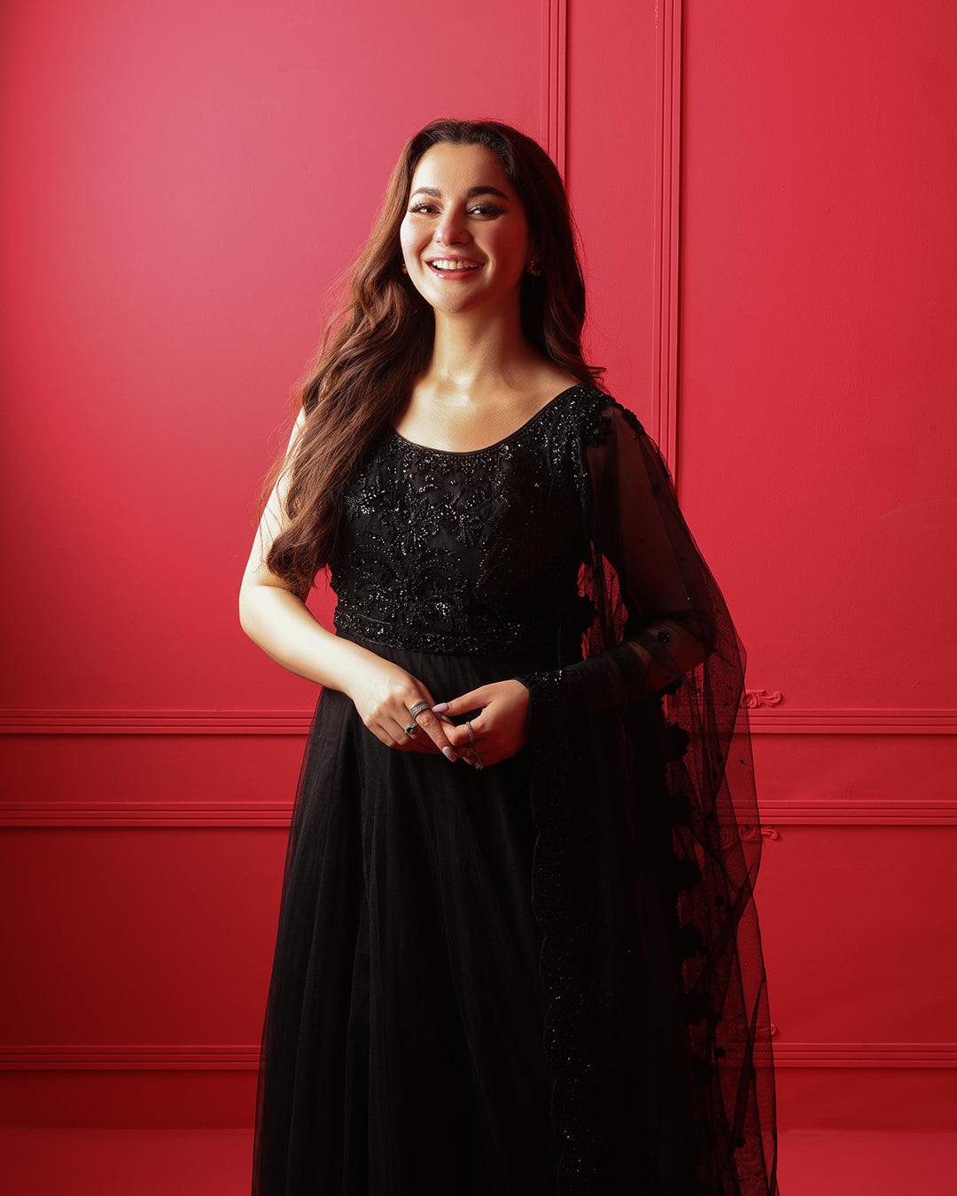 Pakistani Black Hand-Embellished Net Pishwas (3-Piece) - Image 6