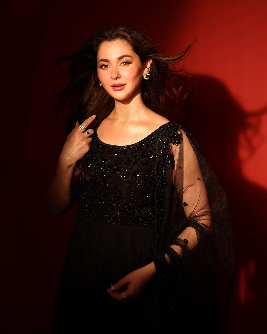 Pakistani Black Hand-Embellished Net Pishwas (3-Piece) - Image 7