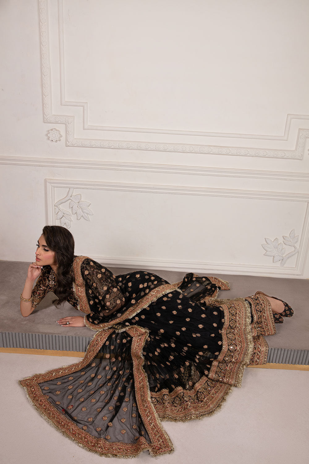 Black Hand-Embellished Net Pishwas (3-Piece) - Image 8