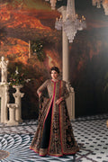 Pakistani Black Embroidered Net Open-Jacket Pishwas (3-Piece) - Image 2