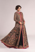 Pakistani Black Embroidered Net Open-Jacket Pishwas (3-Piece) - Image 8