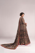 Pakistani Black Embroidered Net Open-Jacket Pishwas (3-Piece) - Image 9
