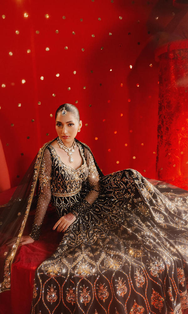 Black Sequin & Crystal Net Pishwas (3-Piece) - Image 3