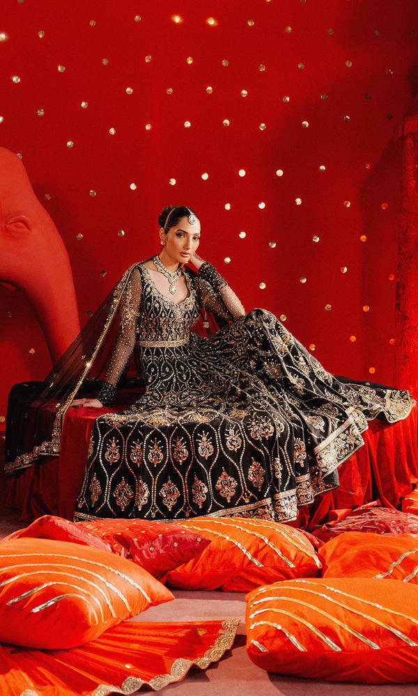 Black Sequin & Crystal Net Pishwas (3-Piece) - Image 5