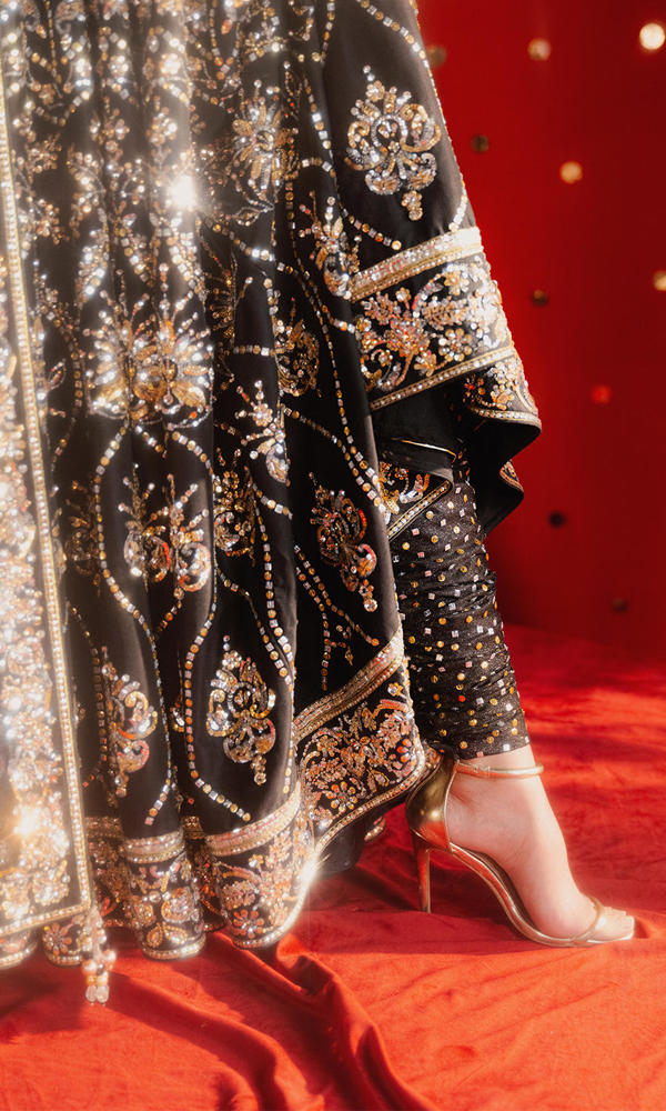 Black Sequin & Crystal Net Pishwas (3-Piece) - Image 6