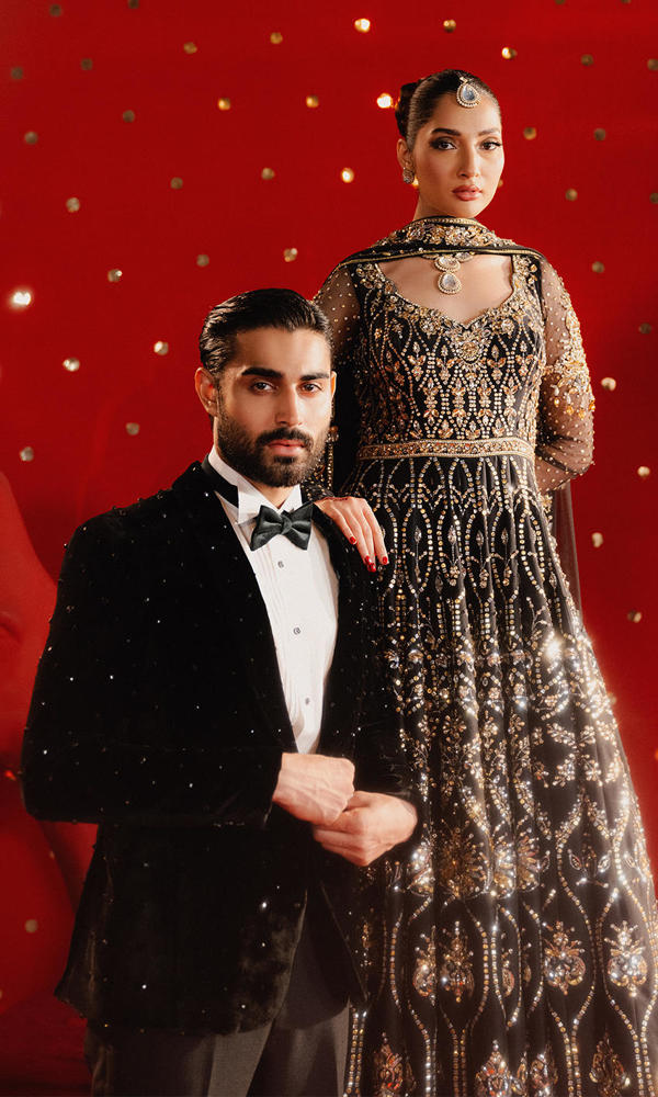 Black Sequin & Crystal Net Pishwas (3-Piece) - Image 8