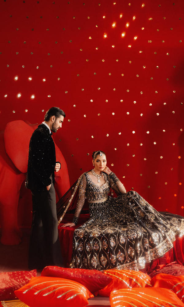 Black Sequin & Crystal Net Pishwas (3-Piece) - Image 9