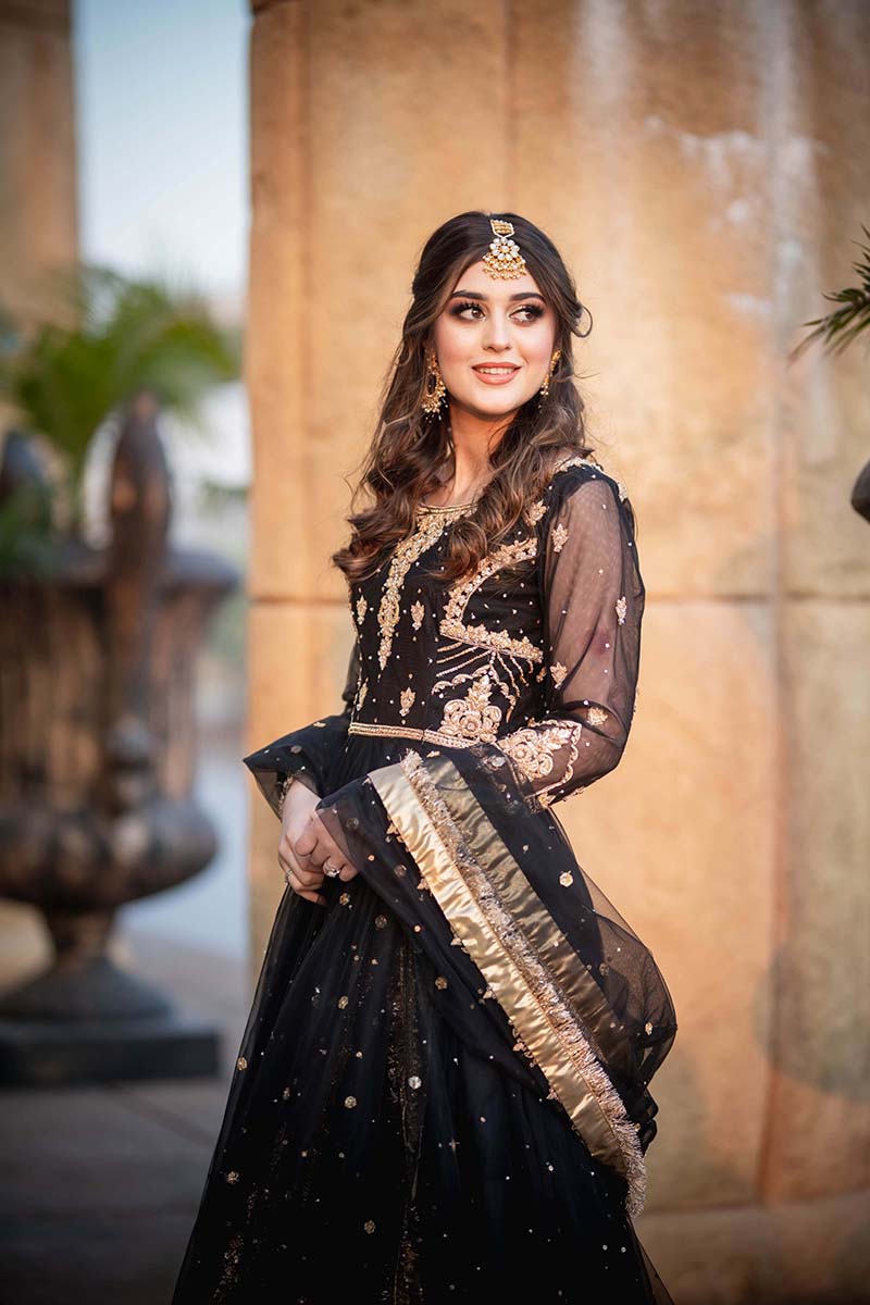 Black Embellished Net Pishwas Dress (2-Piece) - Image 2