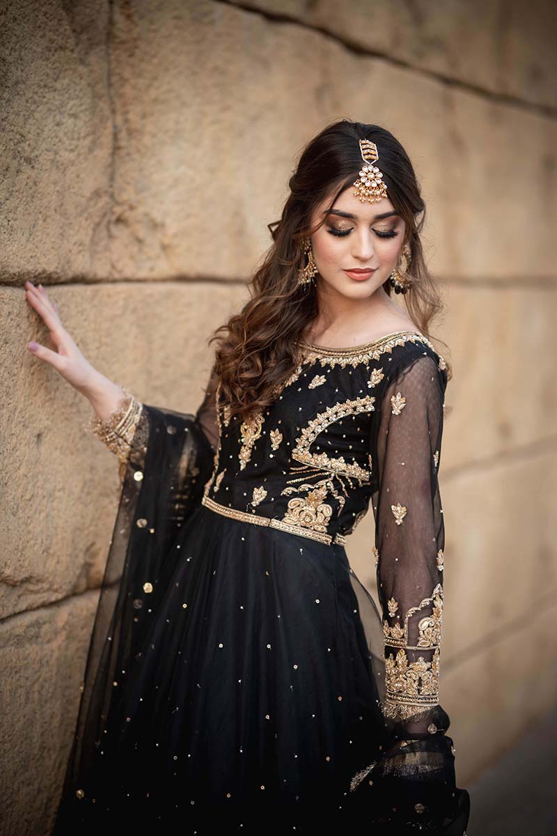 Black Embellished Net Pishwas Dress (2-Piece) - Image 5