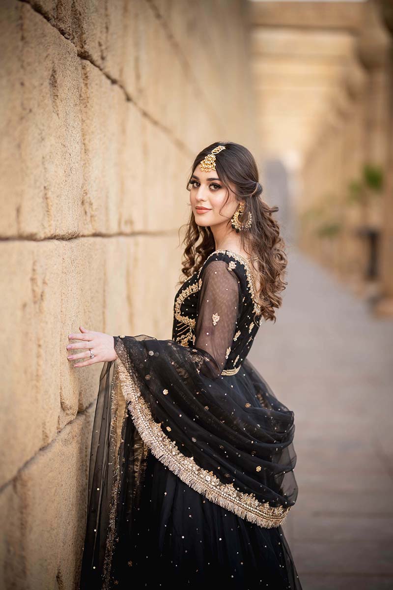 Black Embellished Net Pishwas Dress (2-Piece) - Image 6