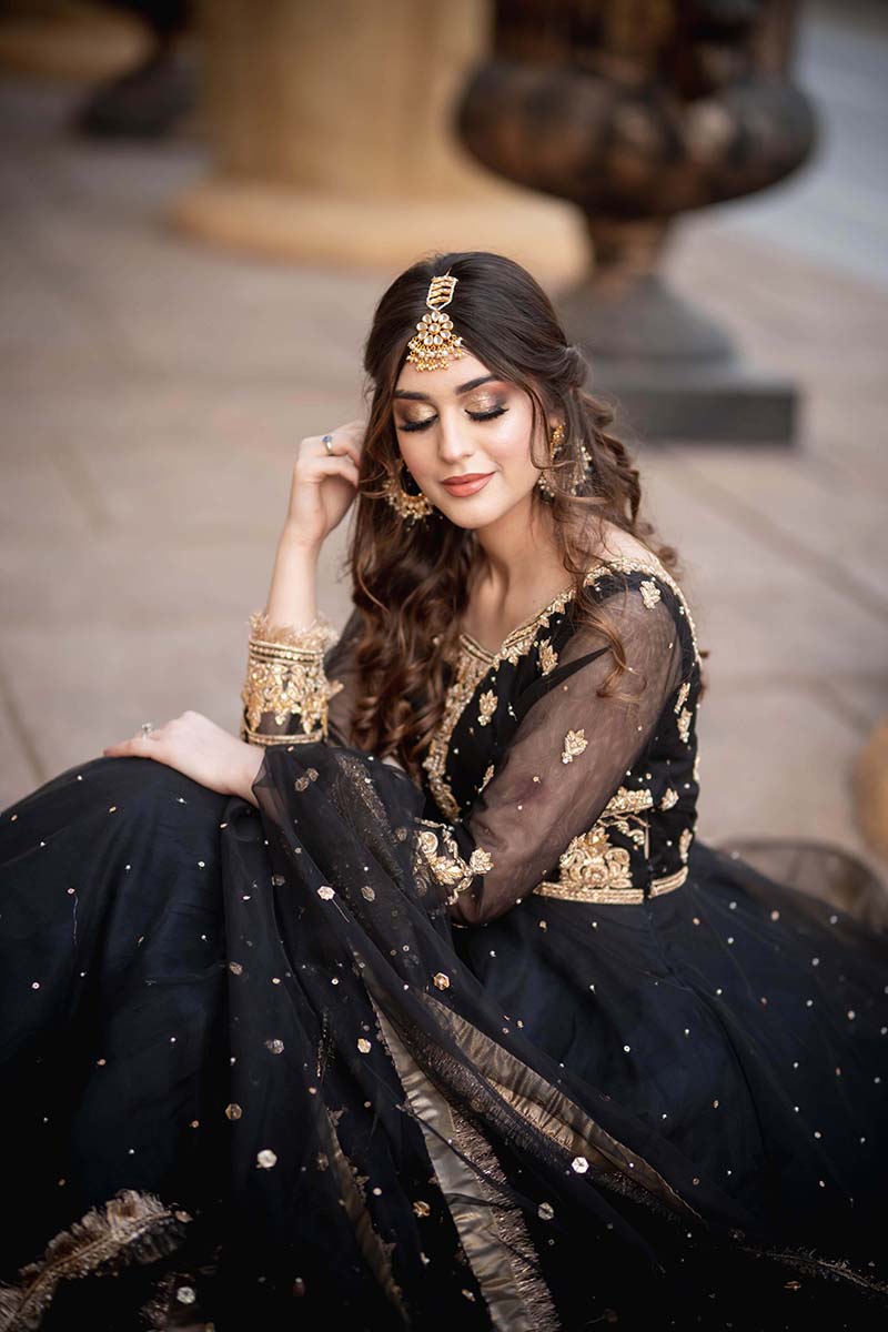 Black Embellished Net Pishwas Dress (2-Piece) - Image 7