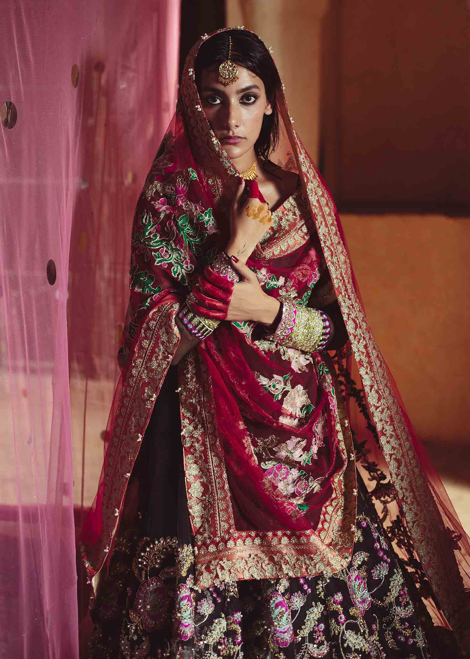 Pakistani Black Embroidered Organza Pishwas Dress (3-Piece) - Image 2