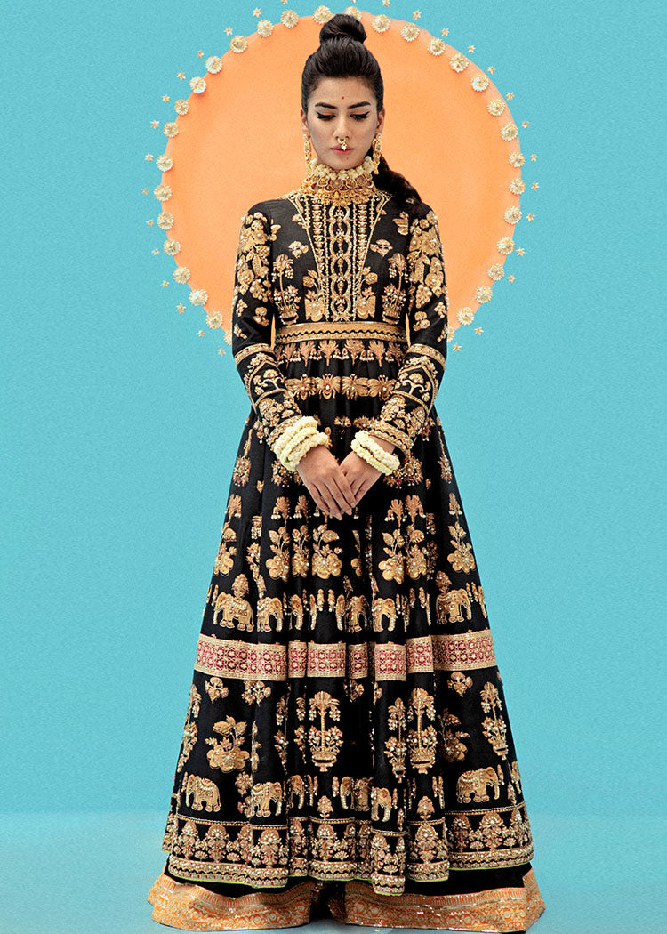 Black Gold Embroidered Raw Silk Pishwas (3-Piece) - Image 2