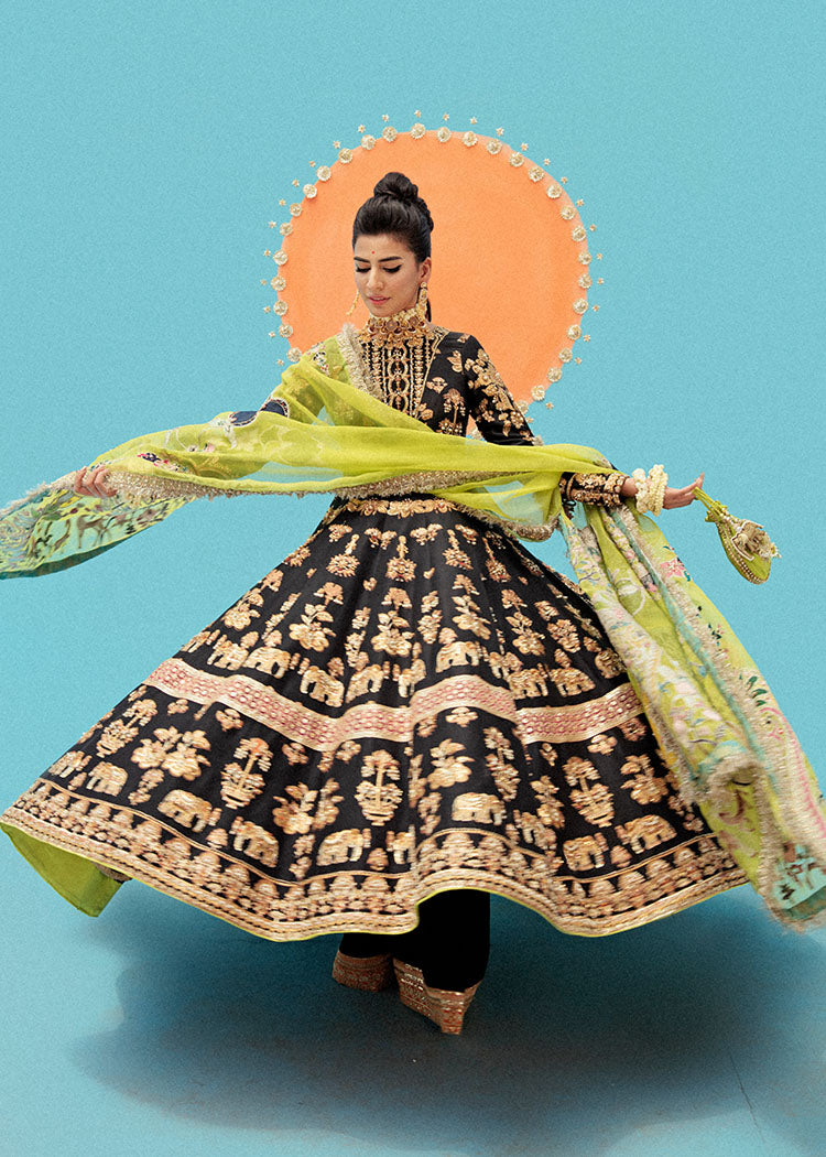 Black Gold Embroidered Raw Silk Pishwas (3-Piece) - Image 3