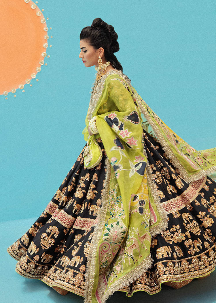 Black Gold Embroidered Raw Silk Pishwas (3-Piece) - Image 5