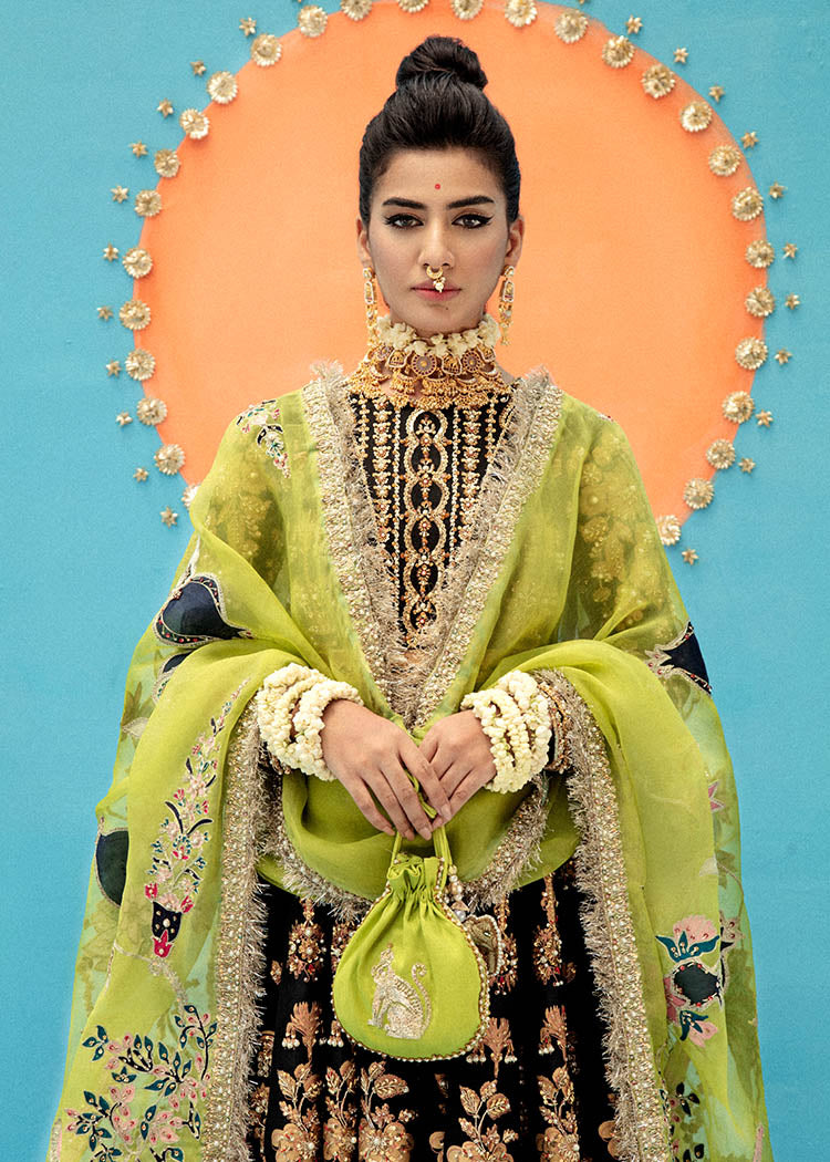 Black Gold Embroidered Raw Silk Pishwas (3-Piece) - Image 6