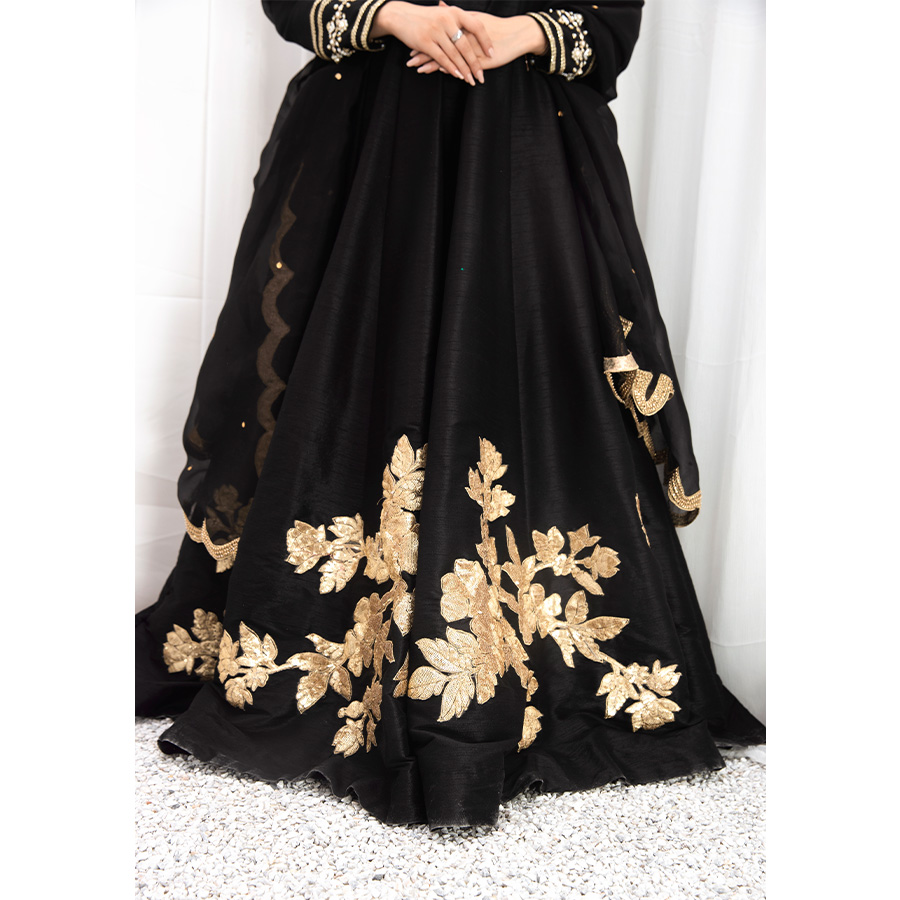 Pakistani Black Embellished Indian Raw Silk Pishwas (2-Piece) - Image 7