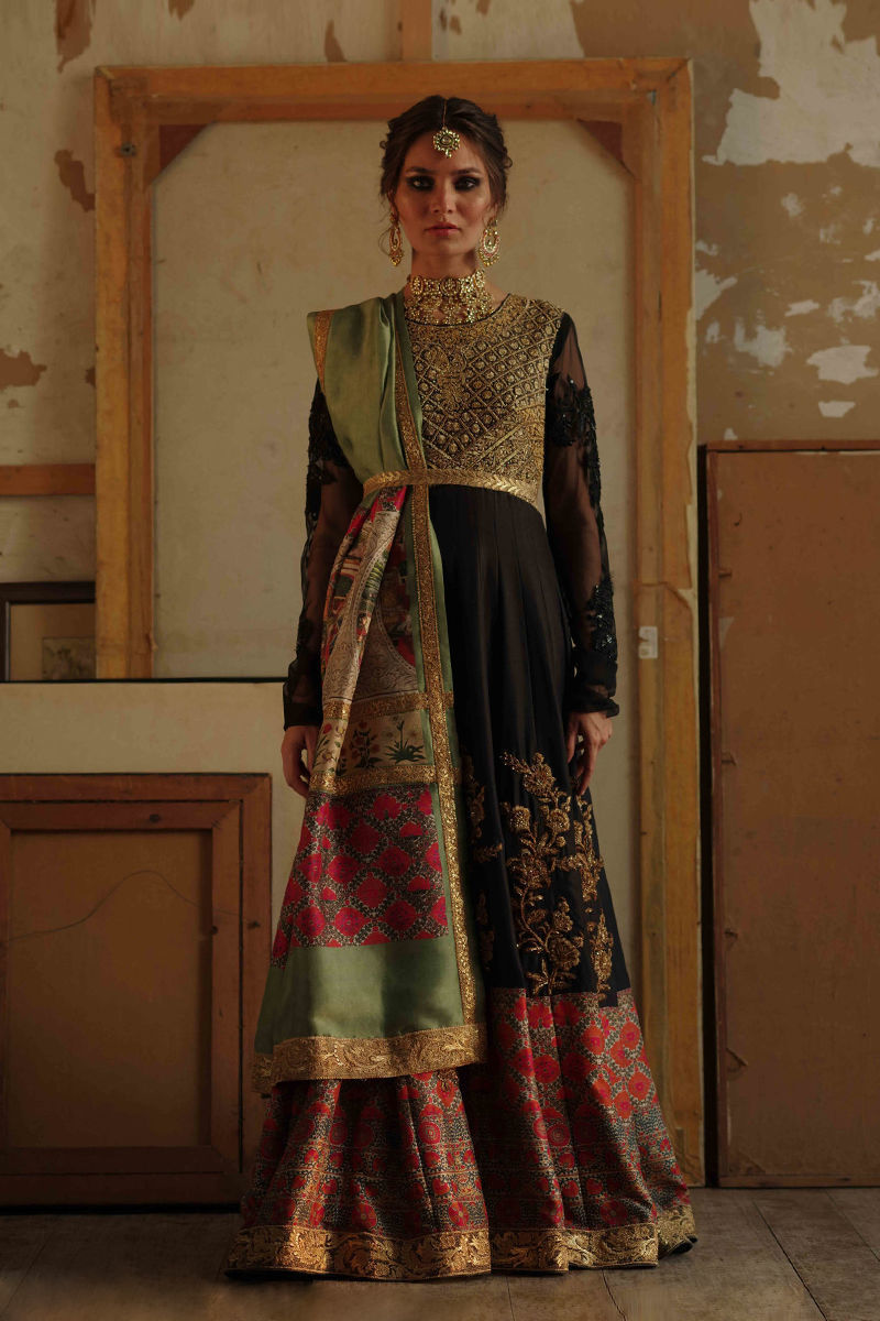 Pakistani Black Zardozi Raw Silk Pishwas (2-Piece) - Image 1