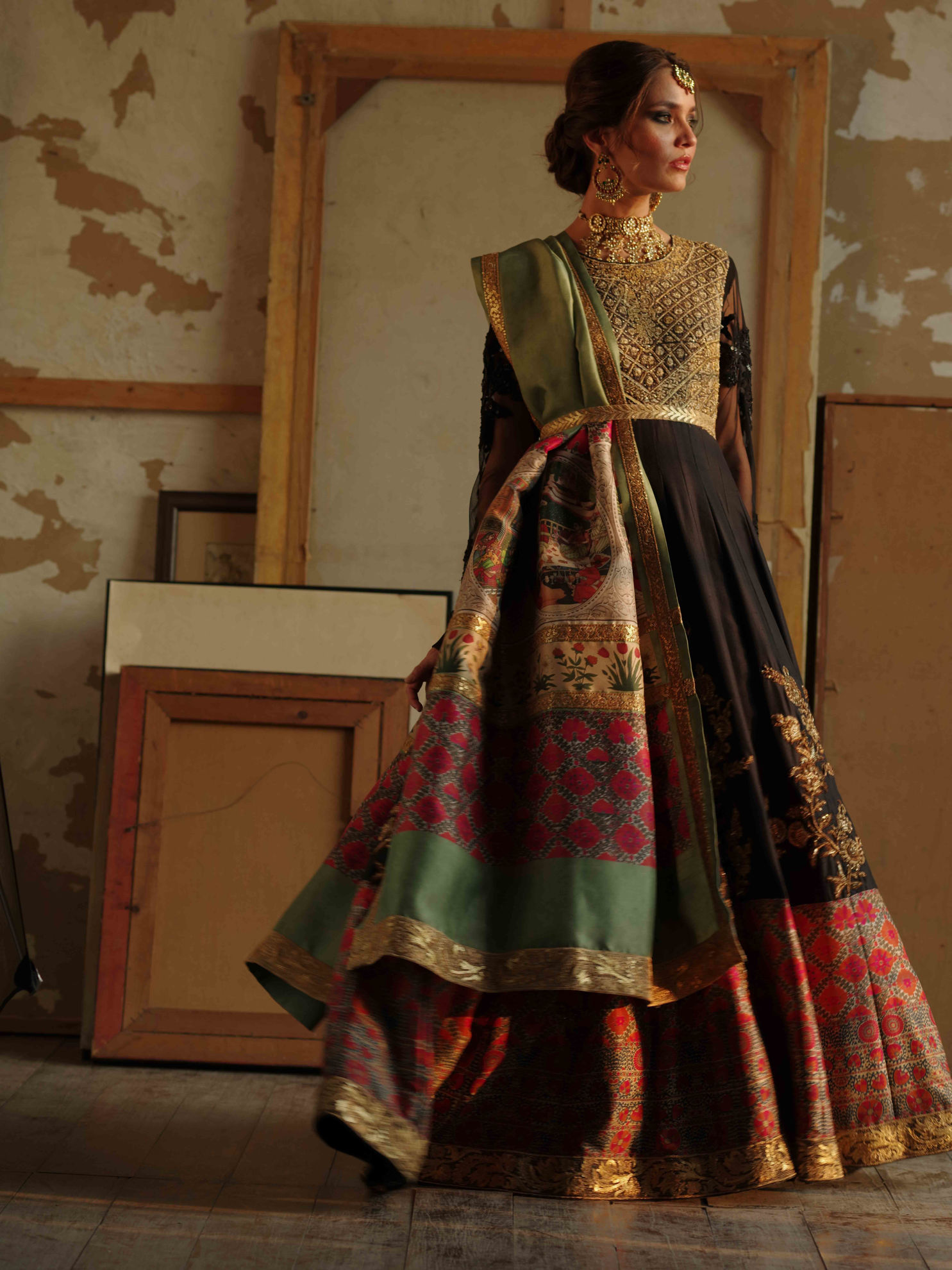 Pakistani Black Zardozi Raw Silk Pishwas (2-Piece) - Image 6