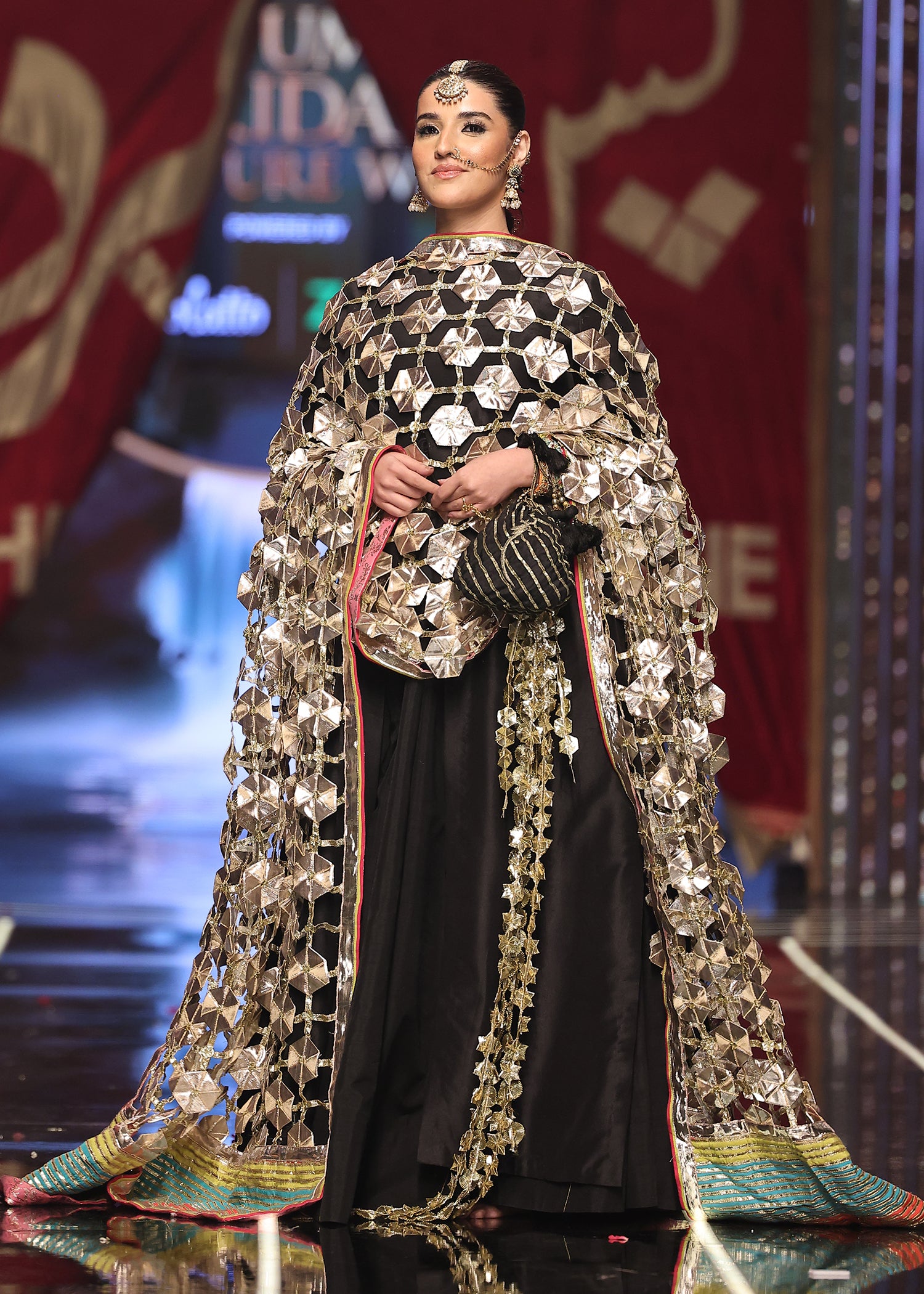 Black Gota Silk Pishwas Dress (2-Piece) - Image 1