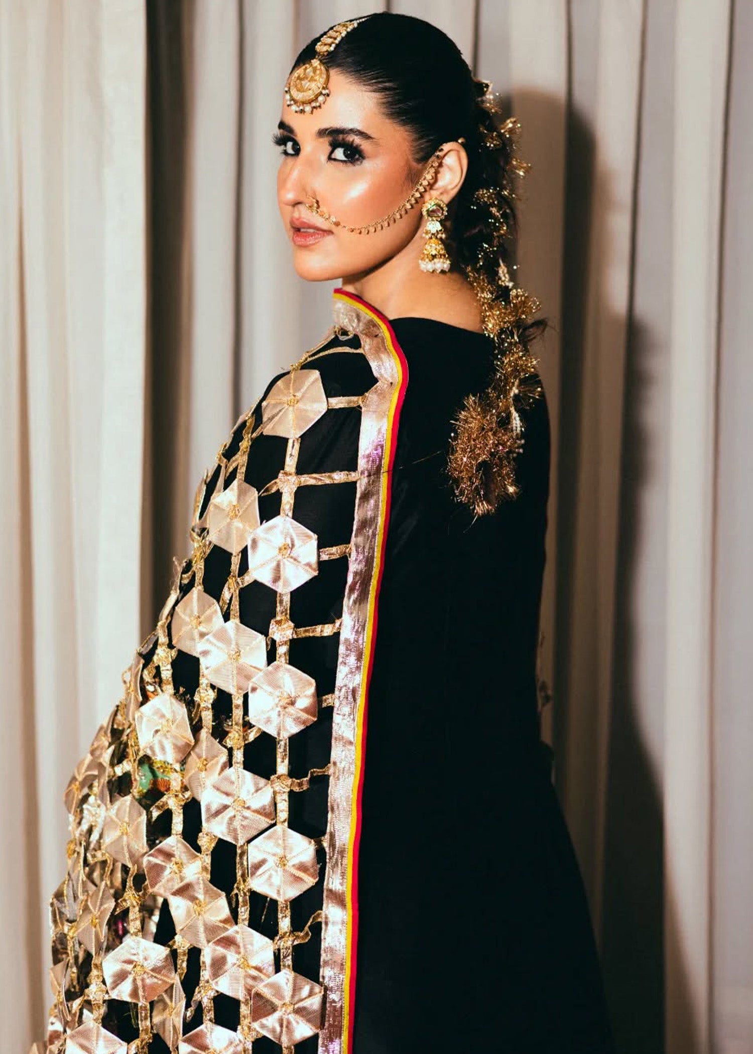 Black Gota Silk Pishwas Dress (2-Piece) - Image 2