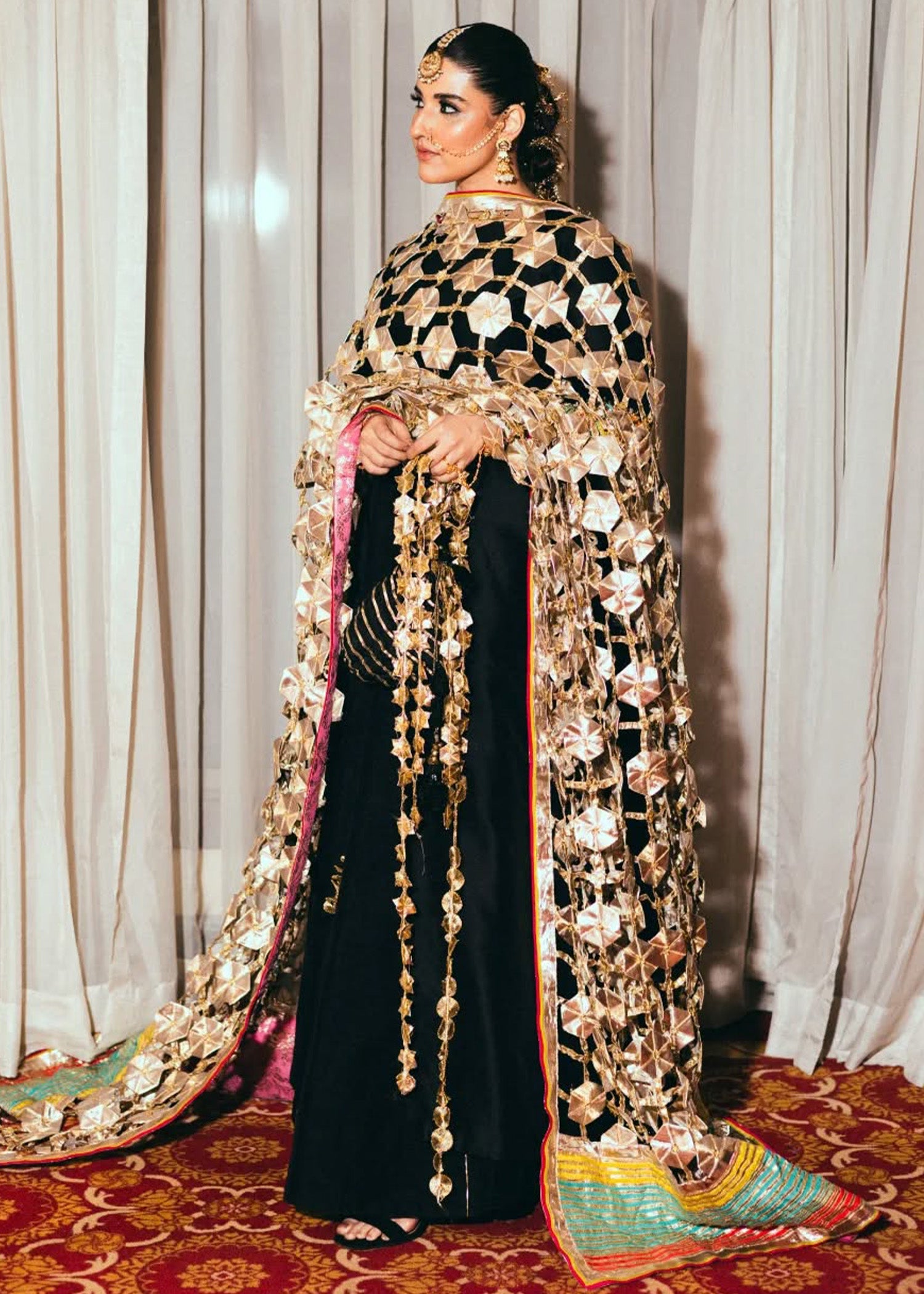 Black Gota Silk Pishwas Dress (2-Piece) - Image 4