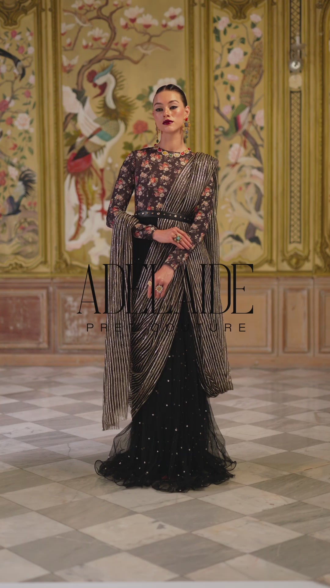 Pakistani Black Sequin Printed Silk Pishwas (2-Piece) - Image 8